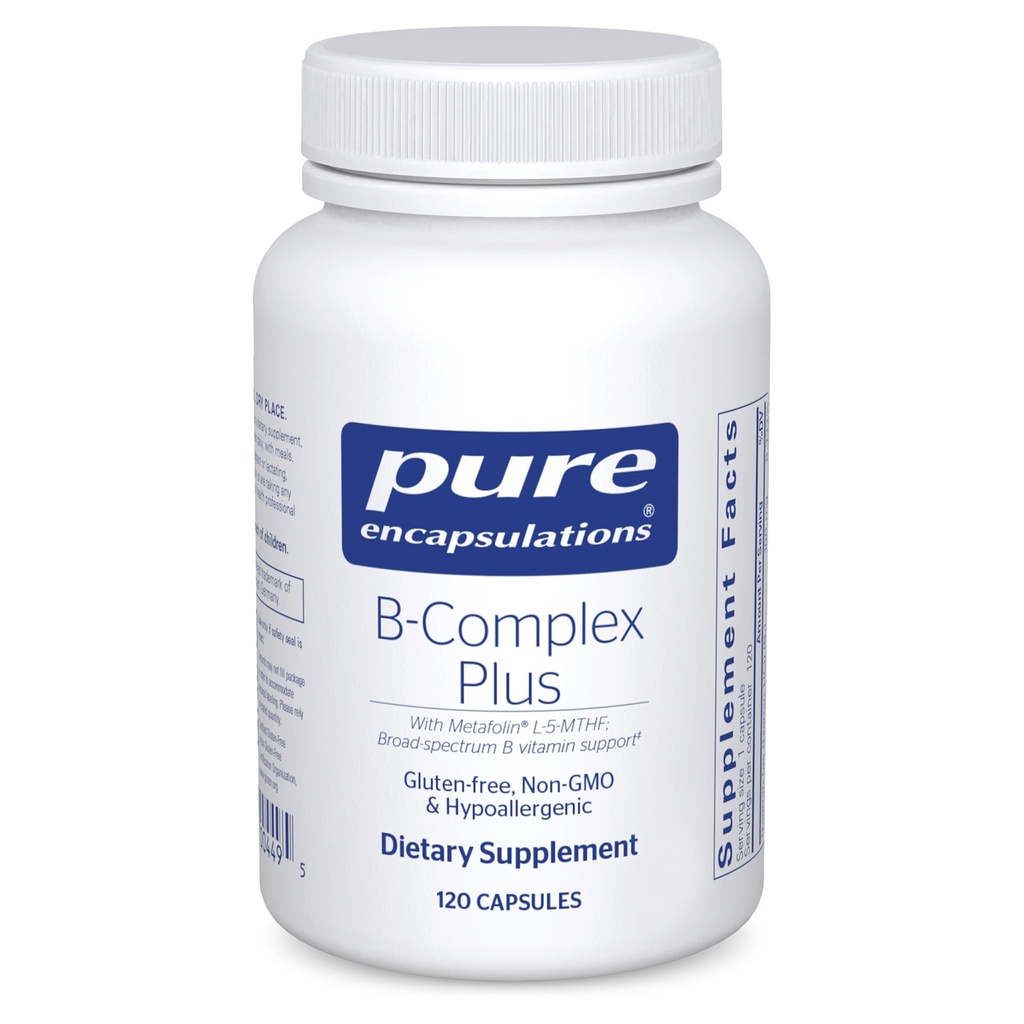 Encapsulamentos puros B-Complex Plus - B Suplemento de vitaminas para apoiar a saúde neurológica, saúde cardiovascular, níveis de energia e suporte do sistema nervoso* - com vitamina B12 e mais - 120 cápsulas