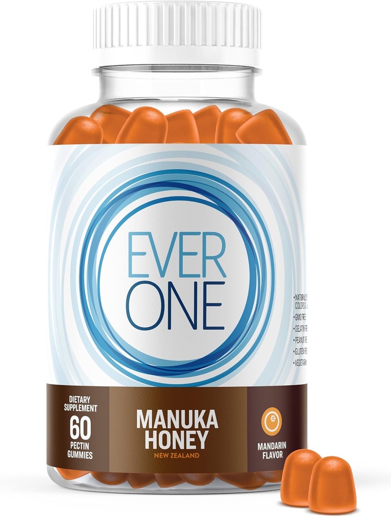 Ever One Manuka Honey New Zealand Gummies - Suplemento de suporte imunológico natural - Vegetarian, Gelatin Free - Delicious Mandarin Flavored Imunidade Gummy Vitaminas