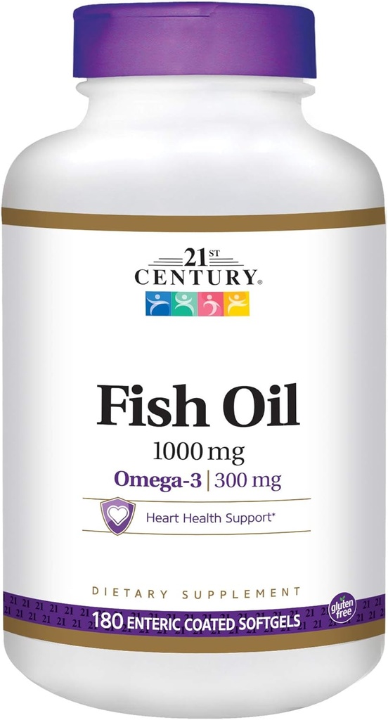 21th Century Fish Oil 1000 mg Entérico revestido Softgels, 180-Count (Pack de 2)