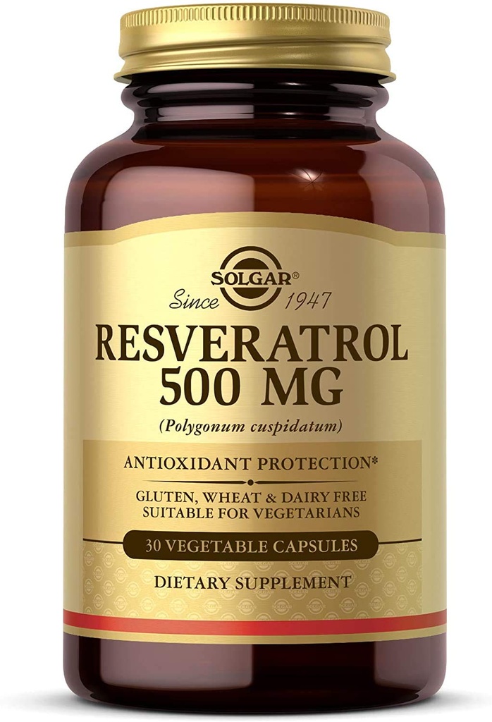 Solgar Resveratrol 500 mg, 30 Cápsulas Vegetais - Proteção Antioxidante - Gluten Free, Dairy Free - 30 Servings