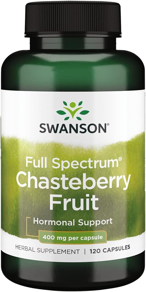 Swanson Chasteberry Fruit - Suplemento de ervas promovendo a saúde da mulher & Menopausal & Suporte Menstrual - Pode apoiar o equilíbrio & saúde da pele - (120 cápsulas, 400mg cada)