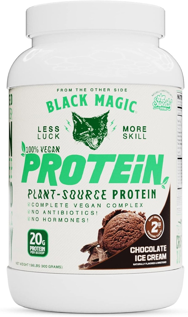 Black Magic Planta-Fonte 100% Vegan Protein - Keto, Baixo Açúcar, Lácteo livre de proteína - Pré / Pós-treino - Chocolate Sorvete - 20g Protein - 2 LB
