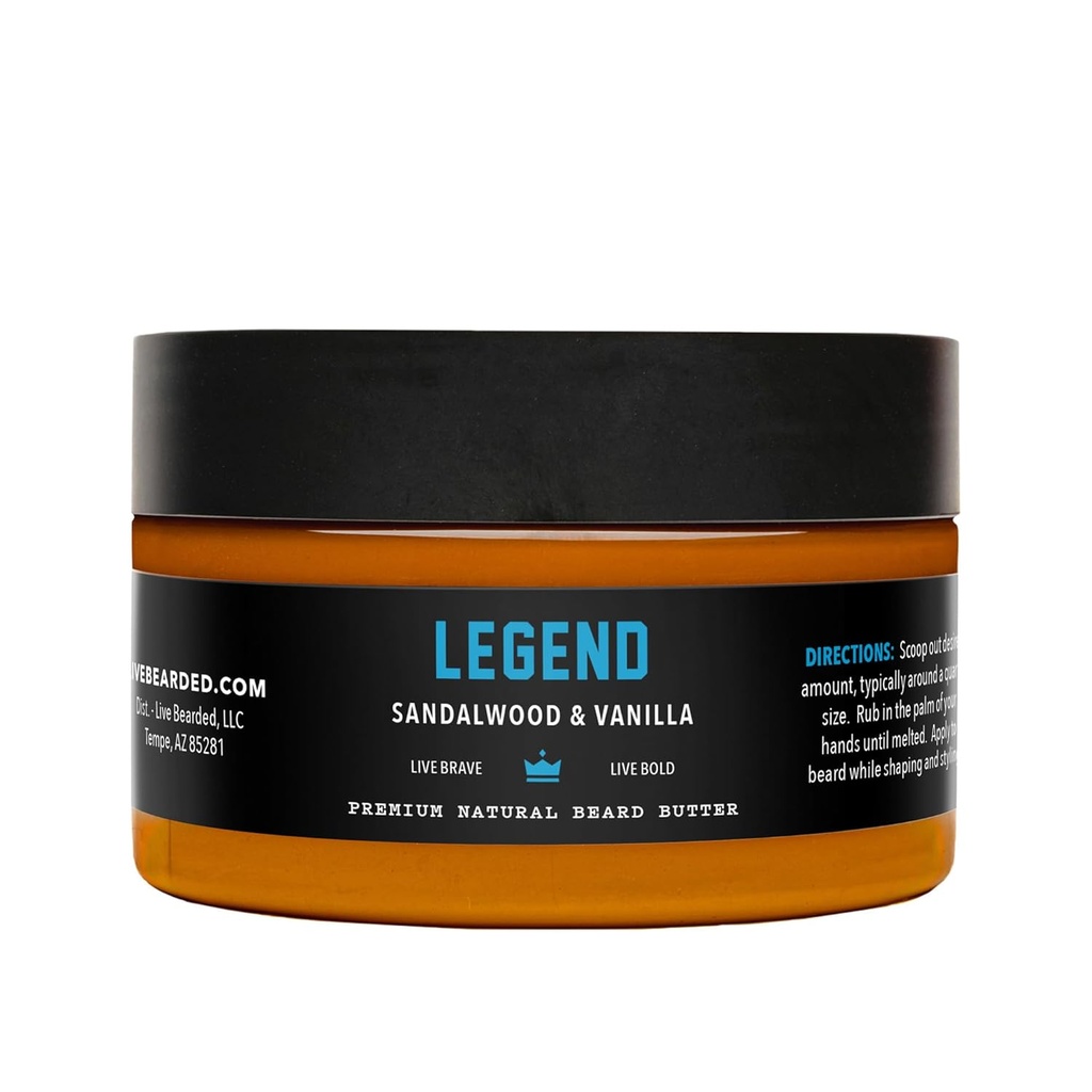Manteiga de barba de barba ao vivo, 3 fl oz - Made in the USA - All-Natural Leave-in Condicionador e amaciador com Shea