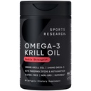 Sports Research Krill Oil Supplement with EPA & DHA Omega 3, Phospholipids & Astaxantina from Antártico Krill - Maior Concentração de Óleo de Krill para Homens e Mulheres - 1000mg, 60 Cápsulas Softgel