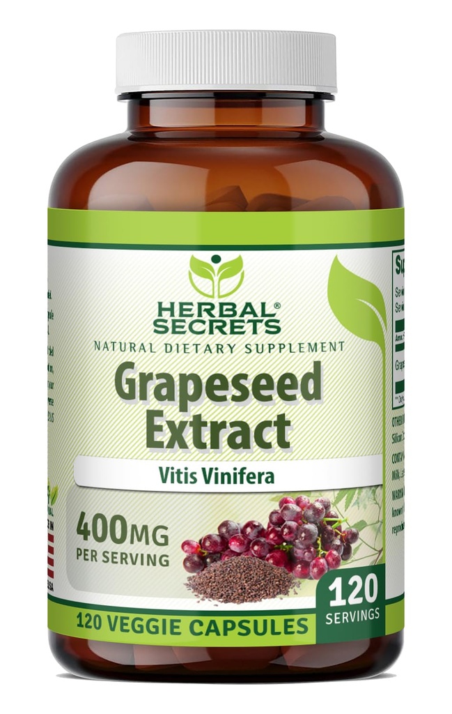 Herbal Secrets Uva Extract 400 mg 120 Veggie Cápsulas Suplemento - Não-GMO - Glúten Grátis