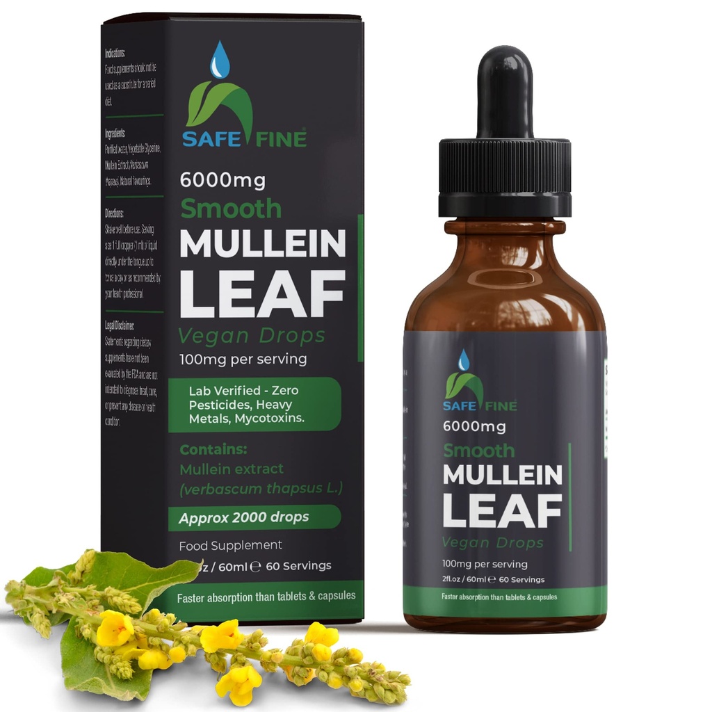 Mullein orgânico gotas de tintura para a saúde respiratória – Suporte pulmonar natural, Sem álcool, Vegan, Não-GMO, Extrato de ervas, 2 fl oz (60ml) Natural Sleep Aid & Imune Support