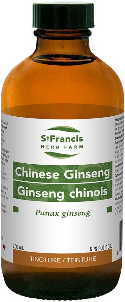 St Francis Herb Farm - Ginseng chinês (Panax ginseng, raiz) Certified Organic Herbal Tincture Extract – tradicionalmente usado na medicina da ervas como uma terapia de suporte para a promoção de saudável