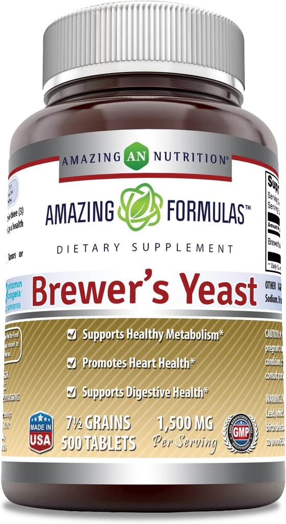 Formulas surpreendentes Brewers Levedura 1500mg Por Servindo 500 Comprimidos Suplemento □ Não-GMO