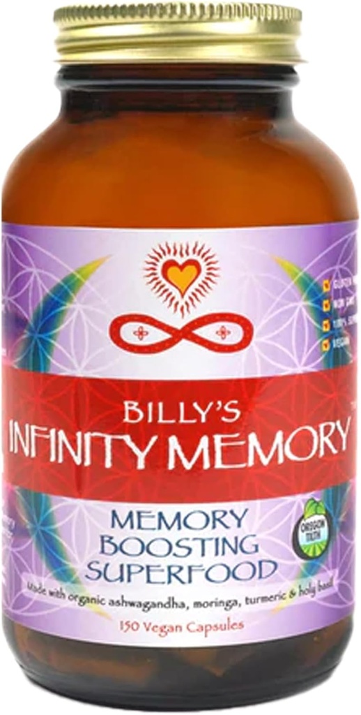 Infinity Memory and Focus Supplement, Superfood Brain Fuel with Organic Lions Mane Mushroom, Ashwagandha, Holy Basil, & Turmeric, Suplementos para Mulheres e Homens (150 Cápsulas)