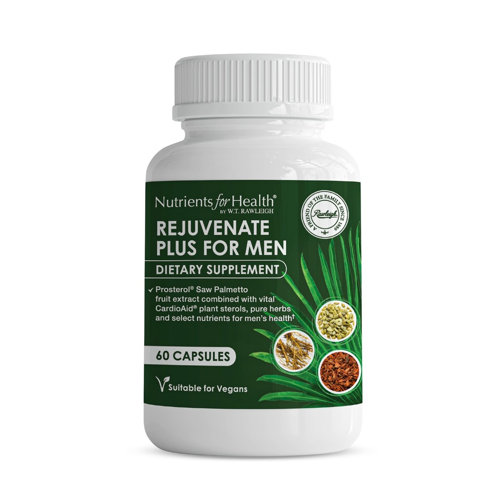 Rejuvenescer Rawleigh Plus para homens: 60 Cápsulas Vegan ; Alta Potency 320mg Serra Palmetto ; Semente de abóbora , Pigeum Bark ; Planta Sterols , Licopeno e Rosemary ; Suplemento de apoio à saúde da próstata