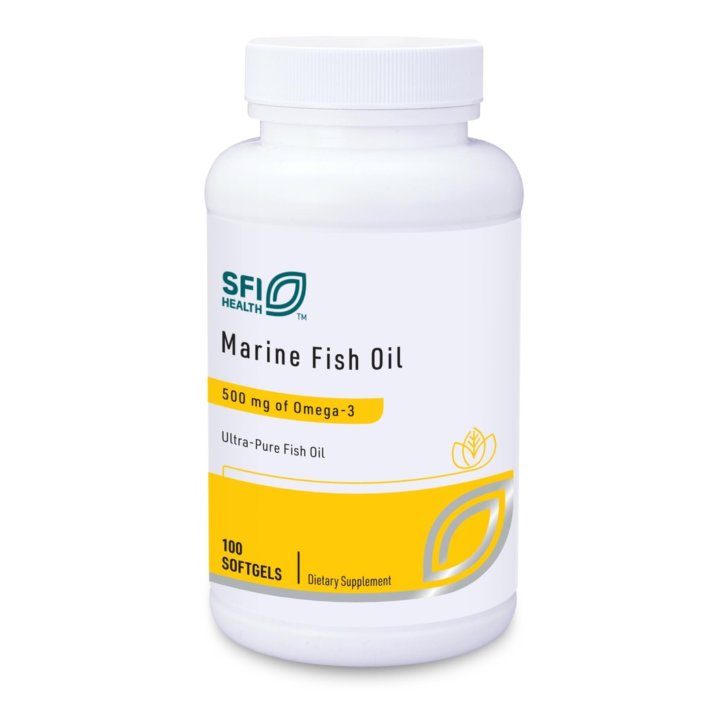 Klaire Labs SFI Health Marine Fish Oil - Ultra Pure 300 Milligrams EPA & 200 Milligrams DHA Omega 3 Óleo de peixe sem sabor sem gosto de peixe, livre de colesterol e sem glúten (100 Softgels)