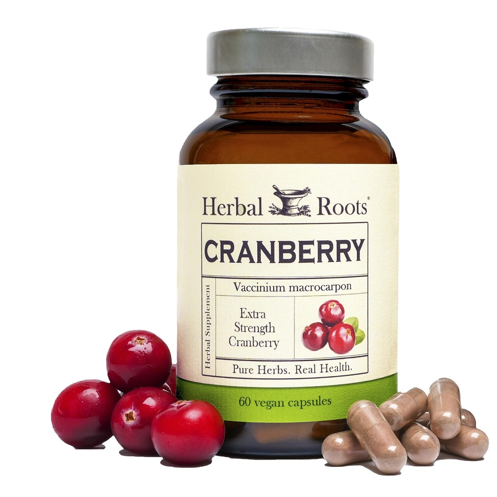 Ervas Raízes Extra força Pílulas de cranberry para mulheres e homens com garrafa orgânica