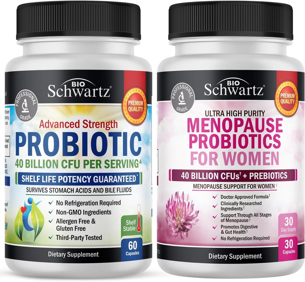BioSchwartz Probiótico 40 bilhões UFC 60 contagem + menopausa Probióticos para Mulheres 30 contagem