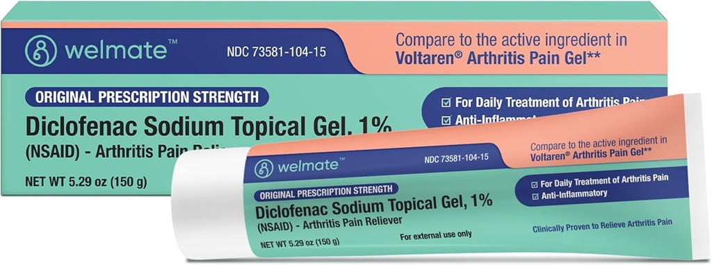 WELMATE - Diclofenac Sodium Topical Gel 1% (5,29 onças) - Artrite Dor Reliever & Mobility Aid - Creme de alívio da dor / Gel