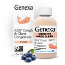 Genexa Kids' limpa tosse & congestionamento do peito medicina, corante livre, 0% aditivos artificiais, multi-sintomas tosse xarope para crianças 4-11, tosse suppressor e expectorante, sabor de mirtilo orgânico, 4 fl oz