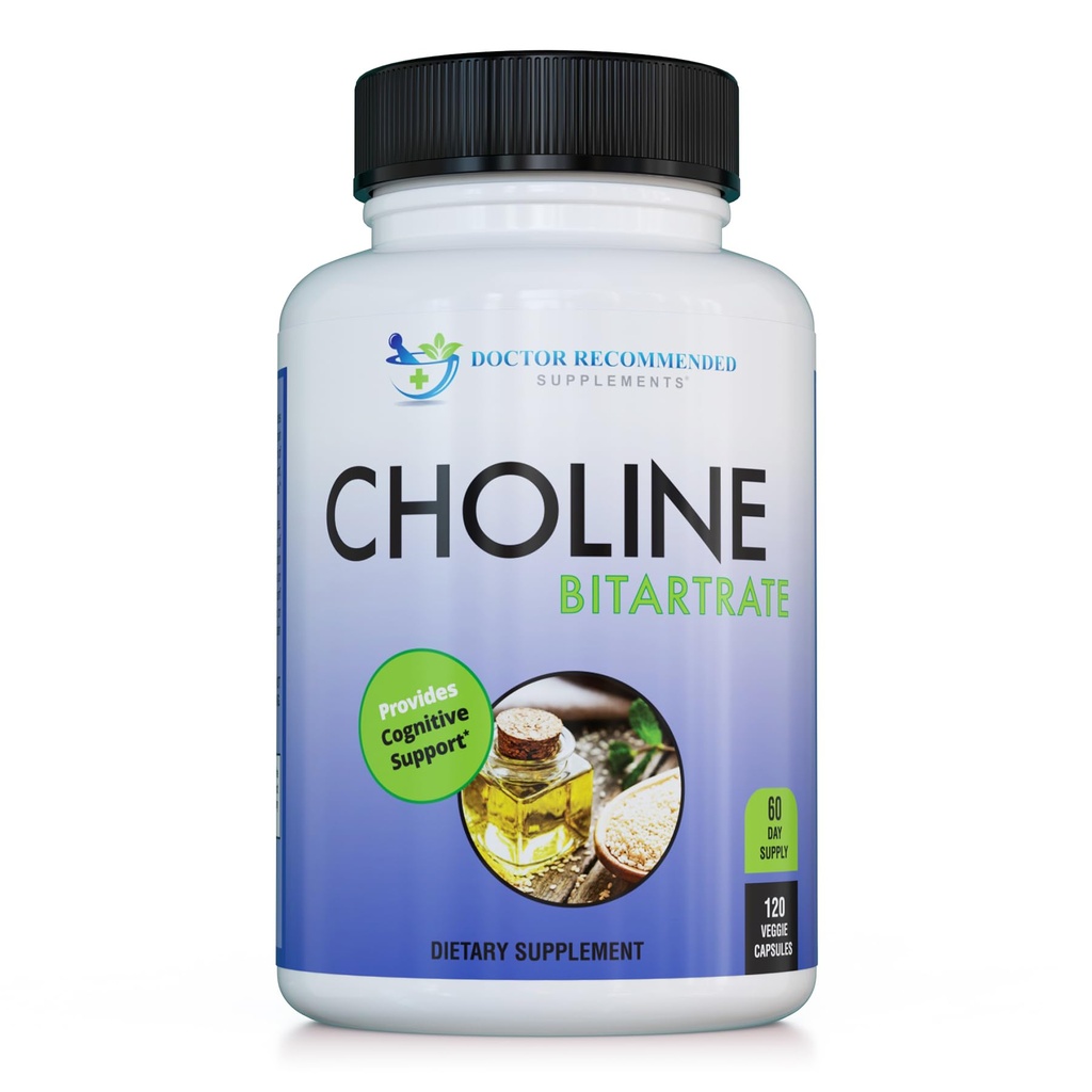 Colina Premium - 500 mg - 120 Cápsulas Veggie - por DOCTOR RECOMENDADO COMPLEMENTOS - Suporta Saúde Cognitiva, Memória & Mais