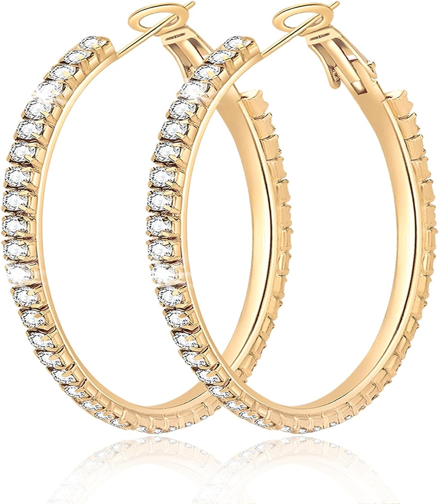 Grande Grande 925 Sterling Silver Hoop Brincos para Mulheres Pave Cristal 14k Plated Gold Hoops Brinco para Mulheres Magro brilhante Zirconia Declaração Jóias de Rhinestone não mancha hipoalergênico