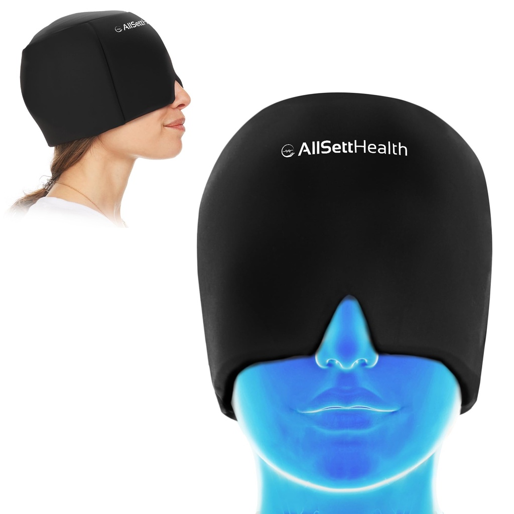 Capa de alívio de enxaqueca Cabeça de gelo Envoltório e chapéu □ Gel quente / frio pacote com rosto e máscara de olhos Compress para alívio da dor de cabeça - Preto