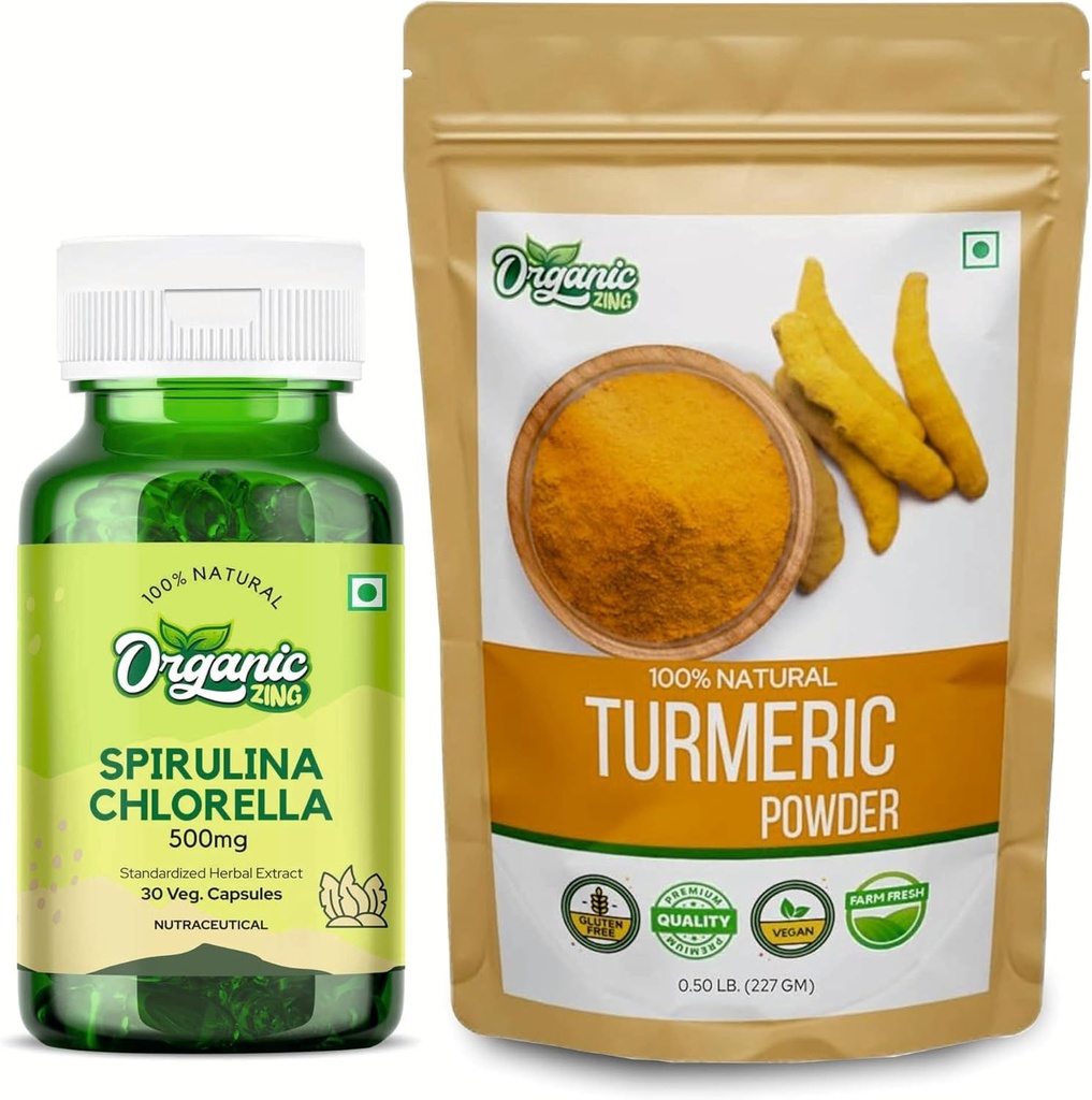 ZING ORGÂNICO espirulina chlorela- 30Cap & pó açafrão- 227g