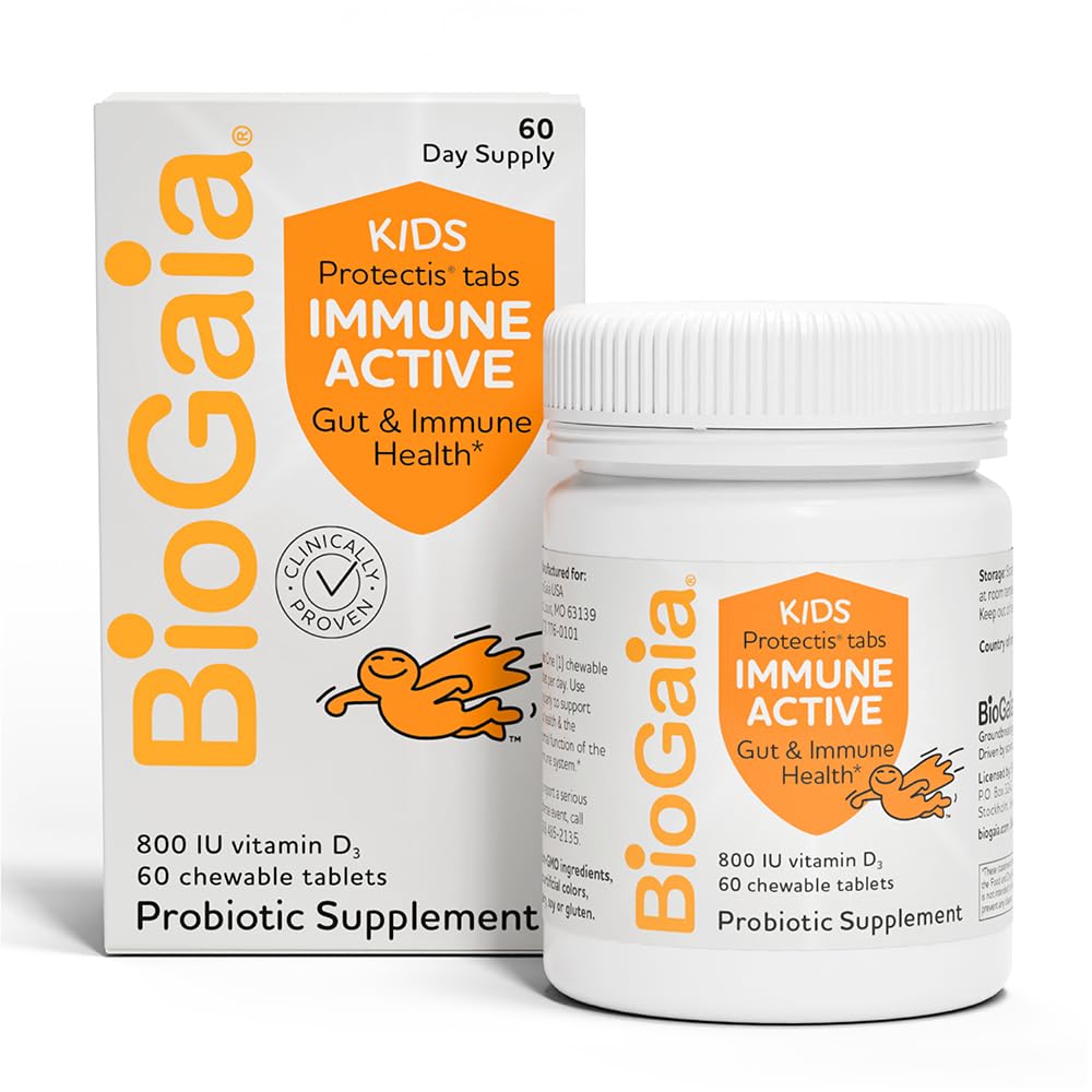 BioGaia Immune Crianças Ativas Probiótico + Vitamina D para Digestivo & Imune Saúde , Idades 3+ , Alergênio, Lacticínio, Soja e Glúten Livre , Trusted by Pediatricians