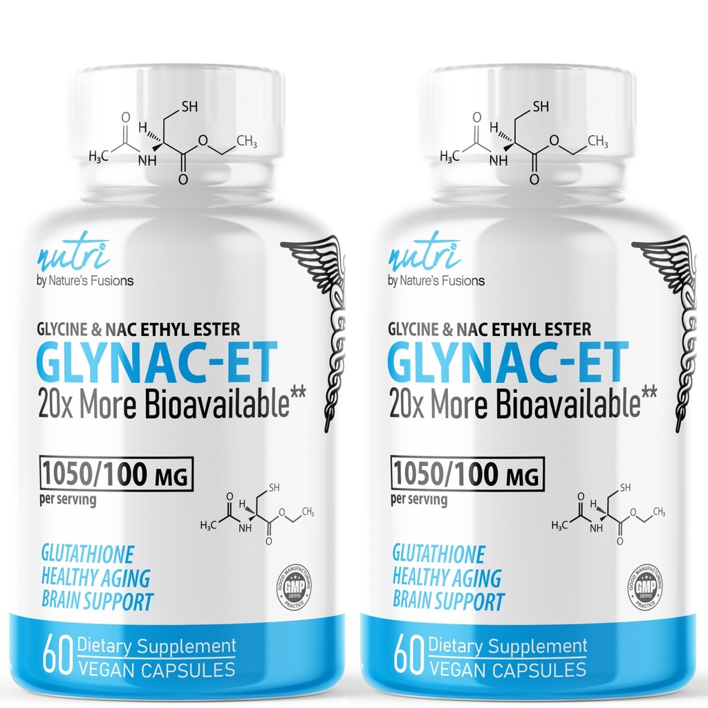 Fusões da natureza GlyNAC-ET NAC Suplemento N-Acetil Cysteine Ethyl Ester - 20x Mais Biodisponível - Glycine & N-acetilcysteine Ethyl Ester Anti Aging Supplement, Boost Glutationa Pack of 2-120 Count