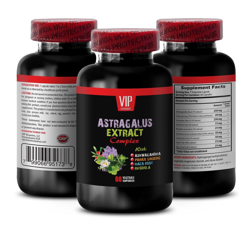 complexo astragalus - ASTRAGALUS EXTRACT COMPLEX com Ashwagandha, Panax ginseng, Astragalus, Maca - cápsulas de manjericão sagrado, suporte imune astragalus, astragalus extrair cápsulas 1 Frasco 60 Cápsulas