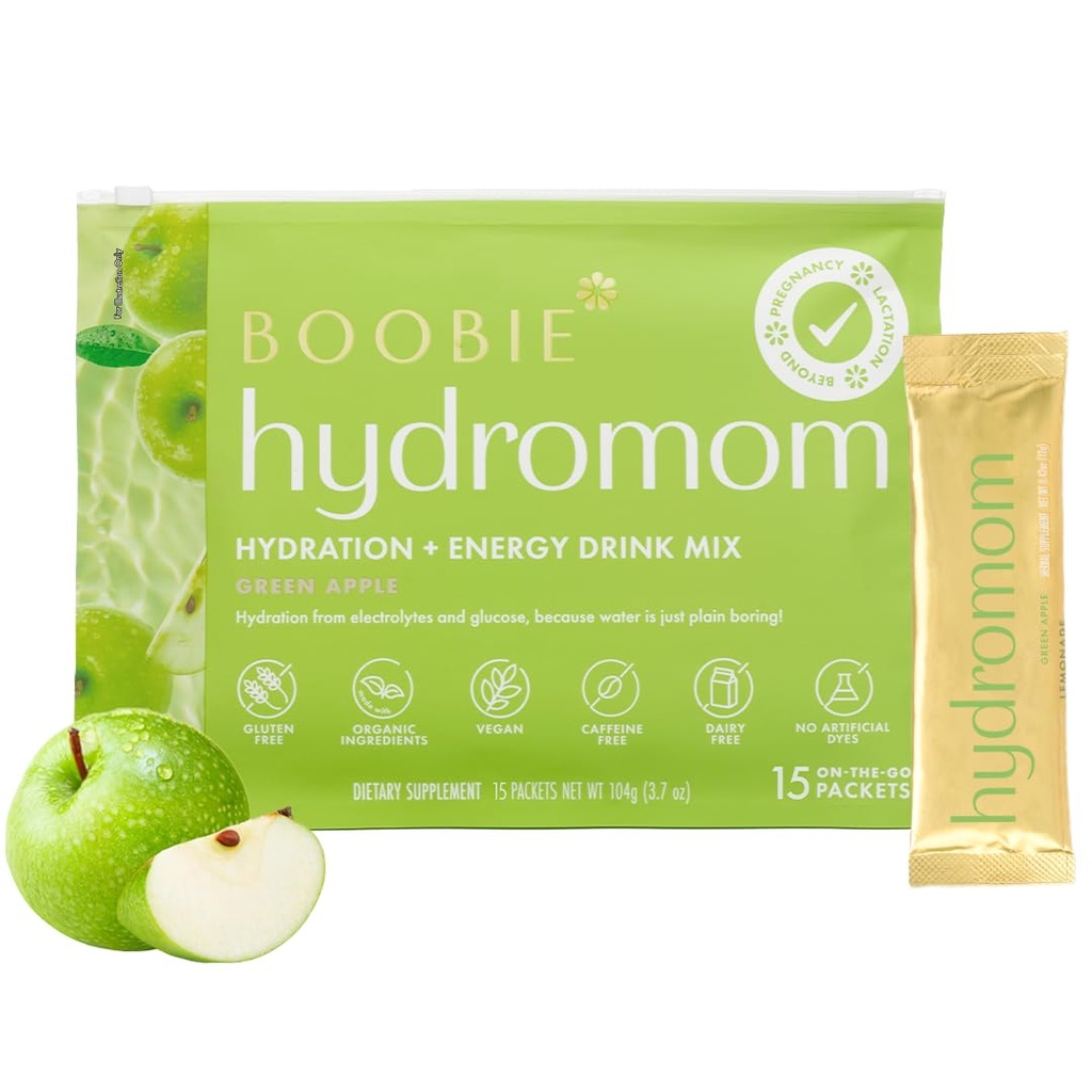 Boobie Hydromom Superfood Electrolyte Drink Mix, Green Apple □ Refrescante Energia & Hydration Boost para Mamas