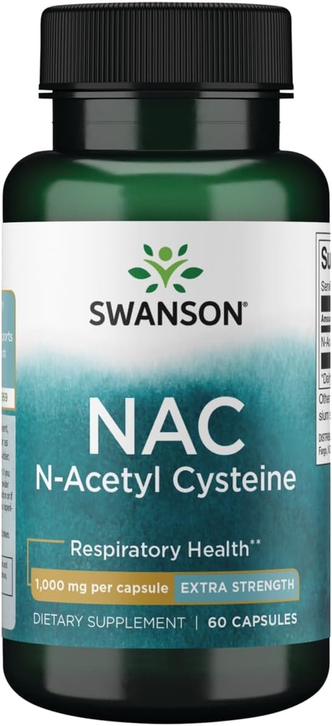 Swanson NAC N-Acetil Cysteine - Antioxidante Antienvelhecimento Suporte Fígado Respiratório - Suplemento Aminoácido 1000 mg 60 Cápsulas
