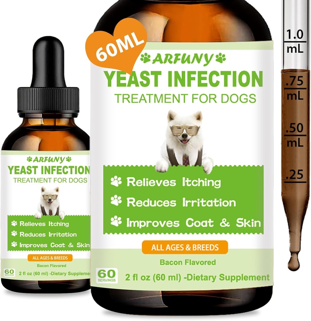 Tratamento de Infecção Natural do Levedo para Cães (60ML) Suporta alívio saudável do coceira do peito do cão Tratamento de infecção do ouvido do Levedo do cão (Alívio de inflamação do cão, alívio da alergia e alívio da comichão da pele)