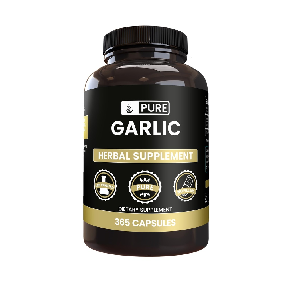 Extrato de Alho Puro Original Ingredientes (365 Cápsulas) Sem enchimento de magnésio ou arroz, sempre puro, laboratório verificado