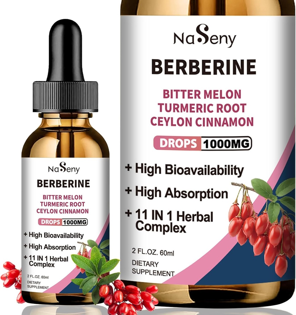 Berberina líquido gotas-berberina HCL gotas com Ceilão Canela, Melão amargo, Açafrão, líquido extrato de ervas suplemento para imune & digestion saudável (60mL)