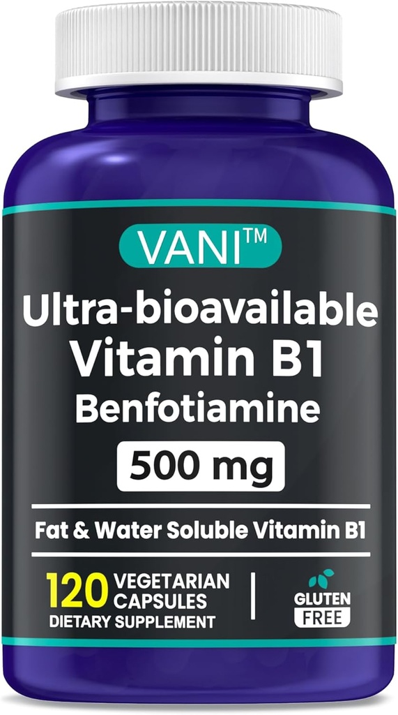 2 em 1 Fórmula aprimorada: Vitamina B1 com Benfotiamina 500mg, Suplemento de gordura solúvel de vitamina B-1, 500 mg - 120 Cápsulas (1)