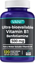 2 em 1 Fórmula aprimorada: Vitamina B1 com Benfotiamina 500mg, Suplemento de gordura solúvel de vitamina B-1, 500 mg - 120 Cápsulas (1)