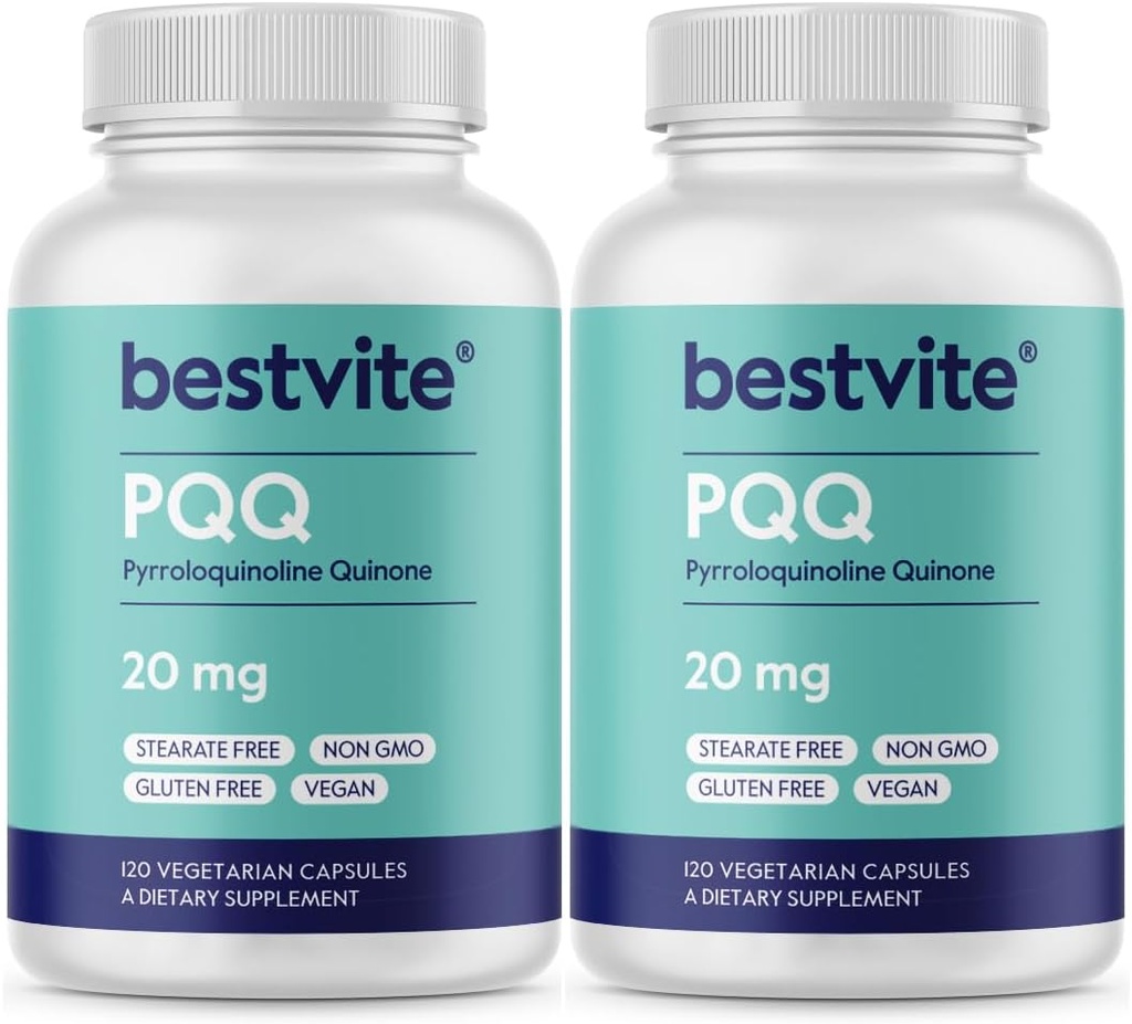 BESTVITE PQQ 20mg (Pyrroloquinolina Quinone) (240 Cápsulas vegetarianas) (120 x 2) - Sem Estearatos - Vegan - Não GMO - Gluten Free
