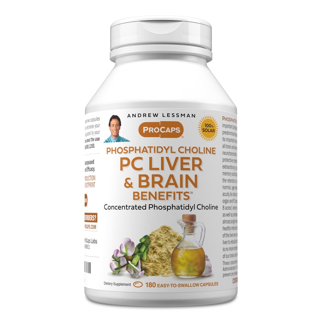 ANDREW LESSMAN PC Fígado e Brain Benefits 180 Softgels - Fosfatidyl Choline, bloco de construção mais importante para o fígado saudável e estrutura do cérebro, função. Sem aditivos. Fácil de engolir Softgels