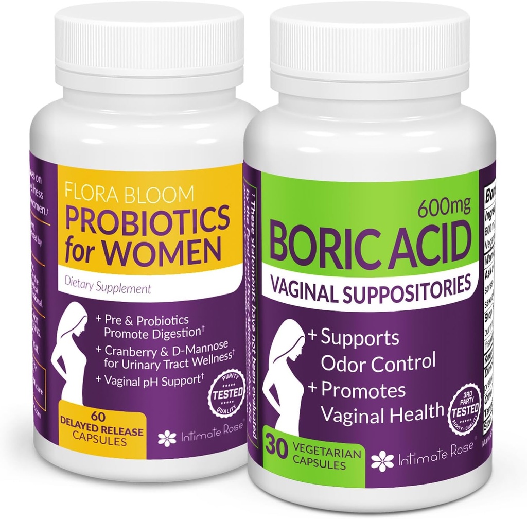 Economize 10% no pacote de bem-estar feminino – Supositórios de ácido bórico e probióticos vaginais para equilíbrio de pH e cuidados íntimos