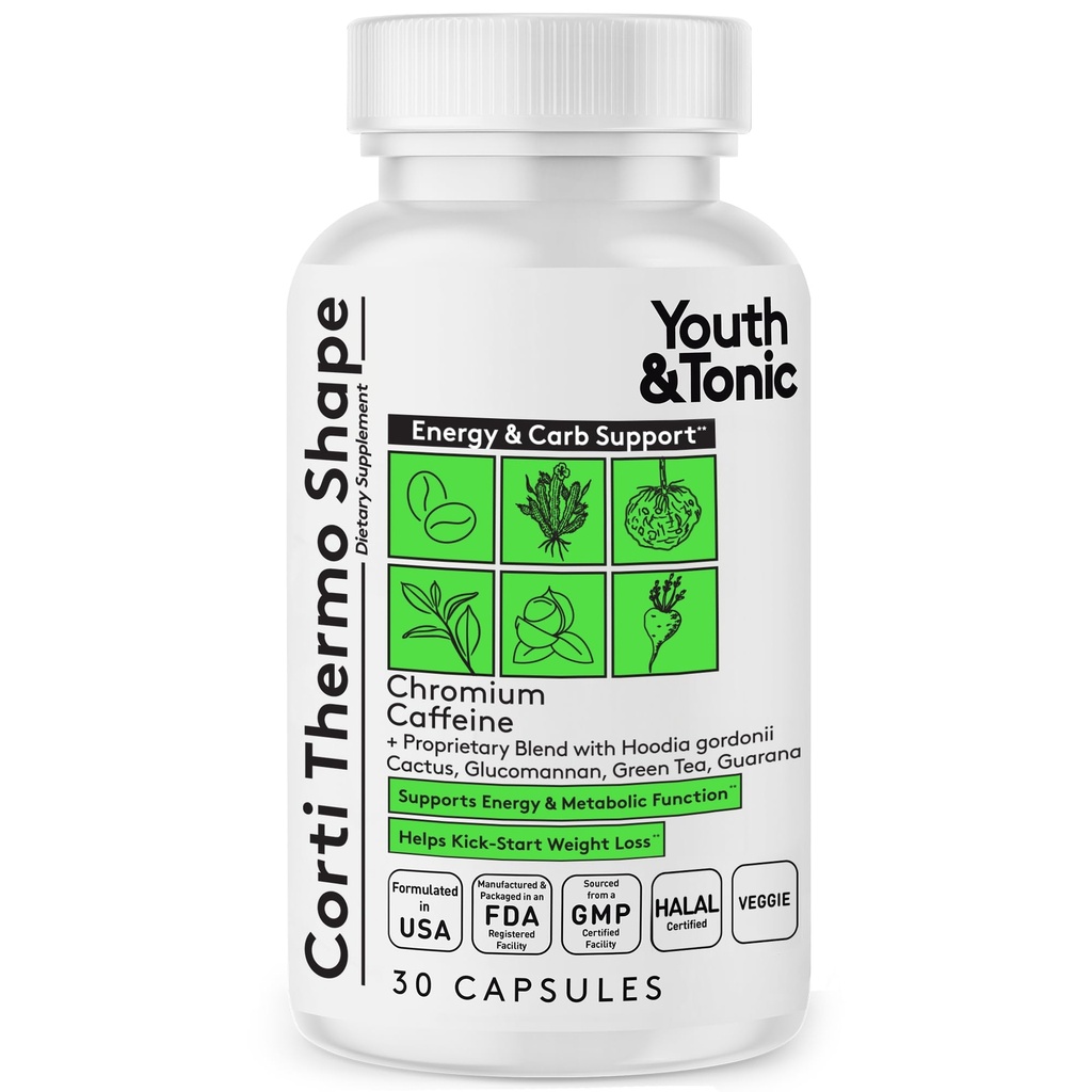 Juventude & Tônico Suplemento Termogênico 30 Cápsulas como Suporte Dieta Avançado para Metabolismo Energético Foco para Homens e Mulheres com Cafeína Chromium Glucomannan Guaranna Hoodia Gordonii