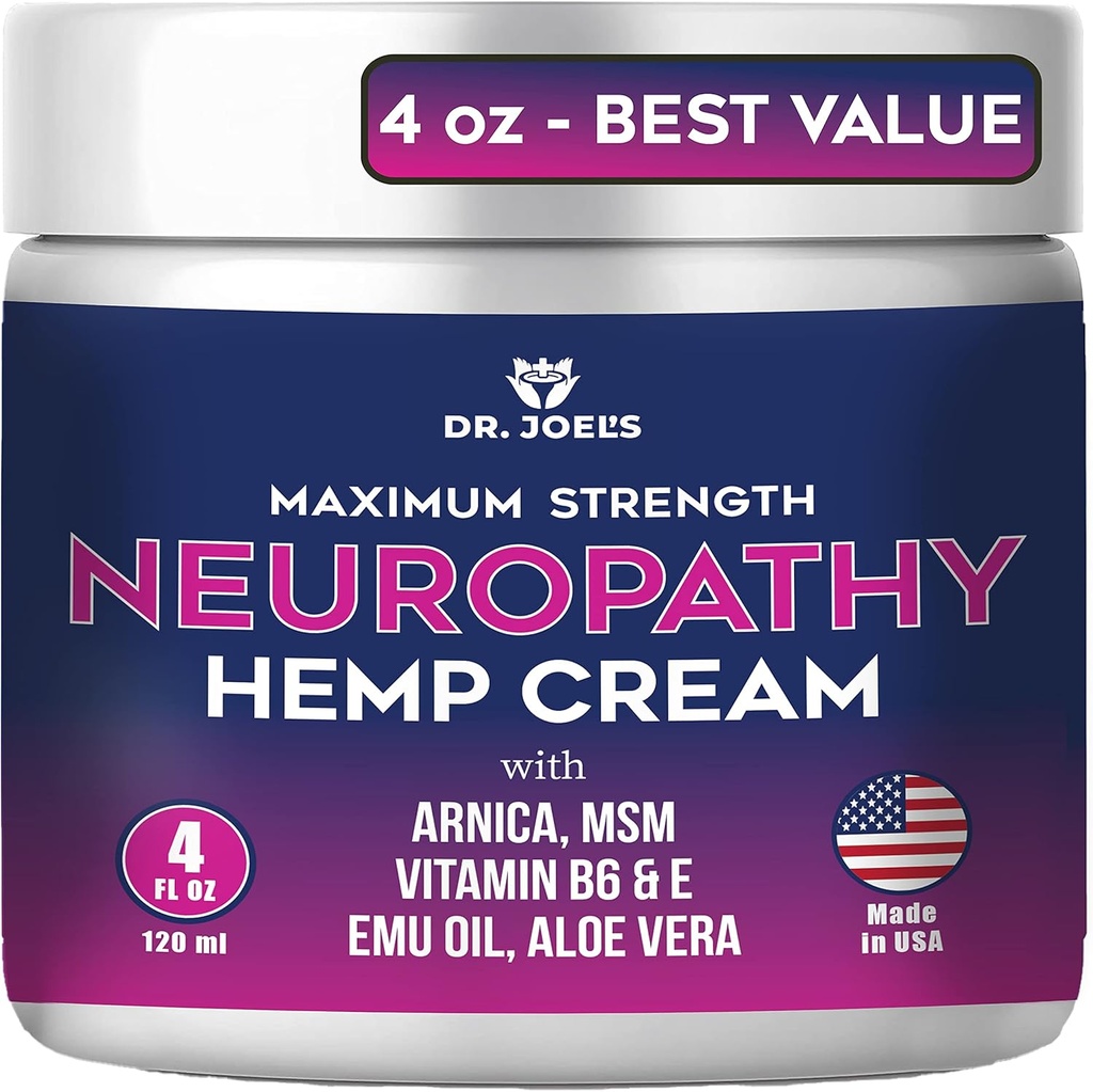 Creme de neuropatia do Dr. JOEL - Creme de alívio de nervos de força máxima para pés, mãos, pernas - 4 OZ Grande - Made in USA