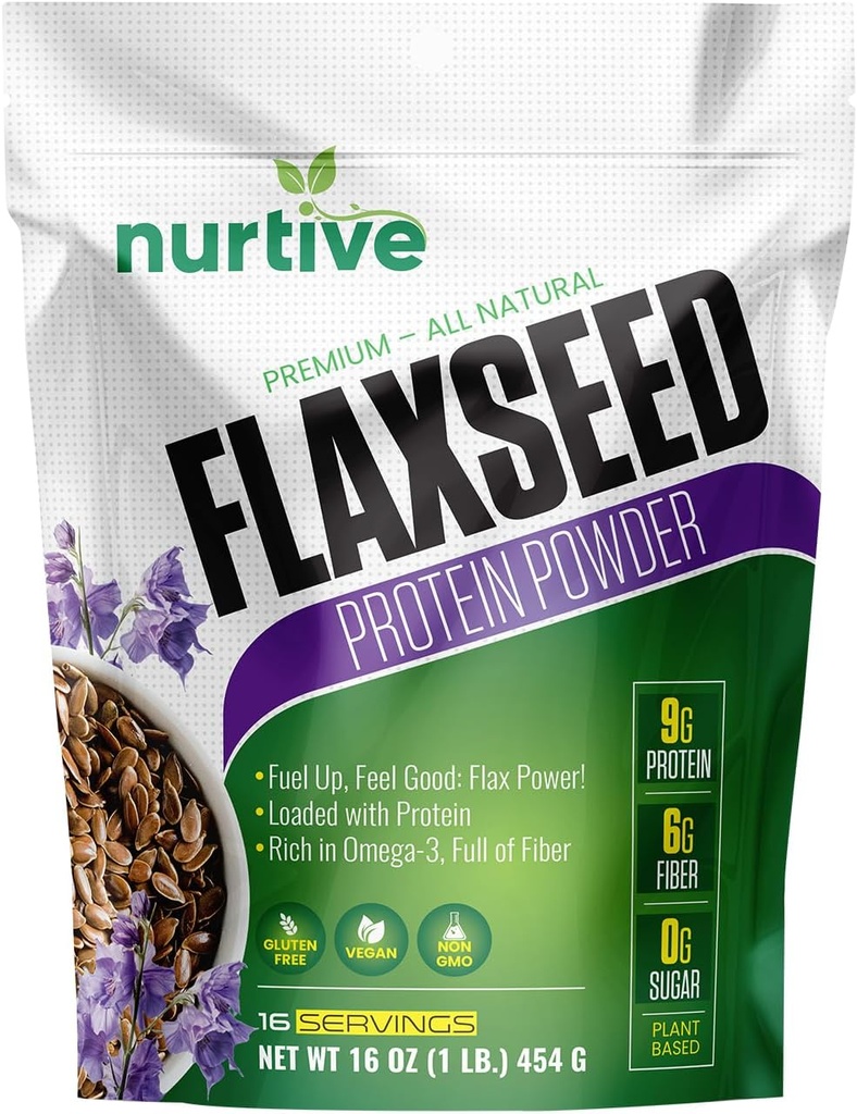 Pó de proteína de linhaça - Baseada em Plantas, Rico em Ómega-3 e Antioxidantes - Ideal para Recuperação Pós-Trabalho - Boost Nutricional para Smoothies & Baking - Não-GMO & Gluten-Free (16 oz / 454g)