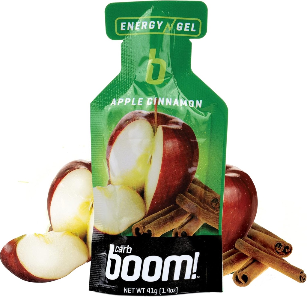 Boom Nutrition - Gel de energia da explosão de carboidratos - Geles de energia de frutas - Gel de treino - Gel de energia para ciclismo - Gel de correr - Gel de energia natural - Canela de maçã (24 Pack)