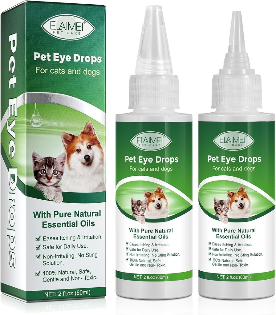 Colírios para cães e gatos, Gentil Fórmula Dog Colírio, Flush & Sofothe Irritações Oculares Suporta Olhos Infecção Alívio Eye Cleaner, - Pet Eye Cuidado Gentil Suplemento Gatos Gotas para Olhos - 4,04 fl oz