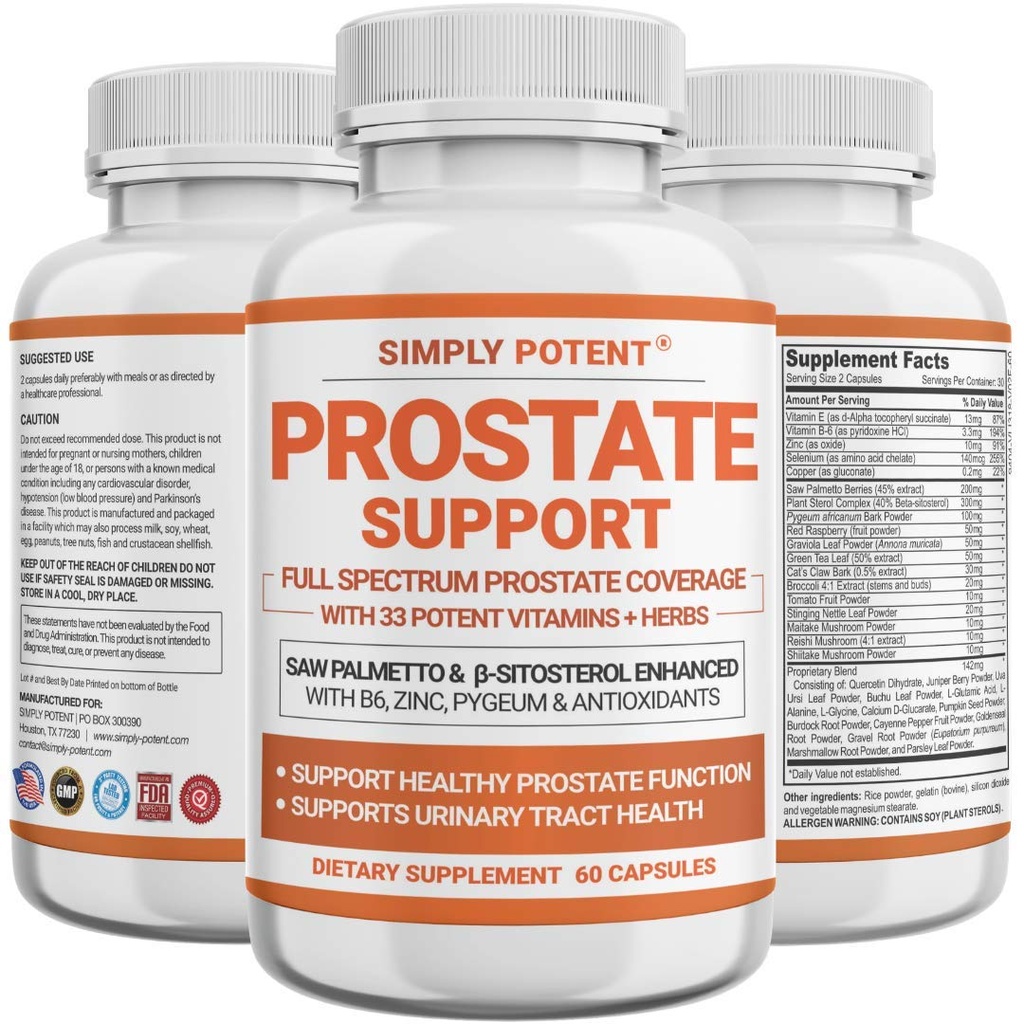 Suplementos de próstata para homens, Saw Palmetto Prostate Health Support w/ 33 Vitaminas & Herbs - Beta Sitosterol Plus B6, Selenium & Zinc para uma frequência de micção saudável & fluxo & sono adequado (60 cápsulas)