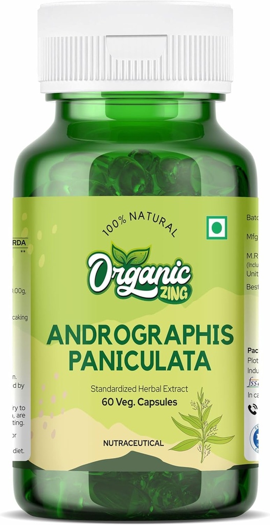 ZING Andrographolide suplemento orgânico - Extraído de Andrographis paniculata - Vegan & Gluten-Free - 60 Cápsulas, 400mg Cada