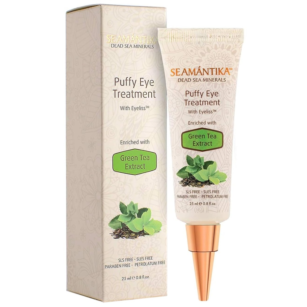 Puffy Eye Treatment Resultados imediatos – Naturalmente eliminar rugas, Puffiness, Dark Circle e Bags em minutos – Hydrating Eye Cream w / Green Tea Extract, Mineral Mar Morto por SEAMANTIKA – .8 fl.oz.