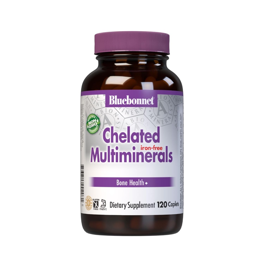 Bluebonnet Nutrition alta potência quelated Multiminerais (livre de ferro), Albion Quelated Minerals, Soy-Free, Gluten-Free, Non-GMO, Kosher Certified, Dairy-Free, 120 Caplets, 40 Servings