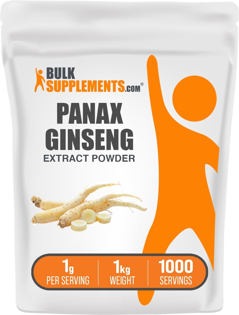 BulkSupplements.com Ginseng Raiz Extrair Pó - Panax Ginseng Suplemento, Suplemento de ervas - Vegan & Gluten Grátis, 1g por serviço, 1 kg (2,2 lbs) (Pacote de 1)