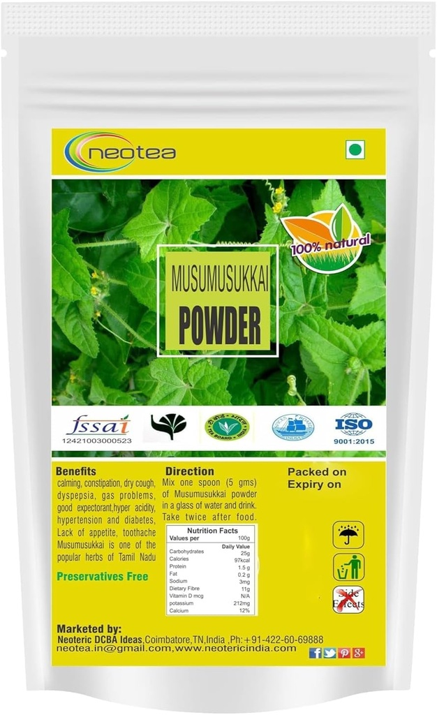 neotea Flax Musumusukkai Powder Mukai Maderaspatana Powder 300 Gm Pack de 1 Suplemento Natural de Ervas (Orgânico e Não-GMO)
