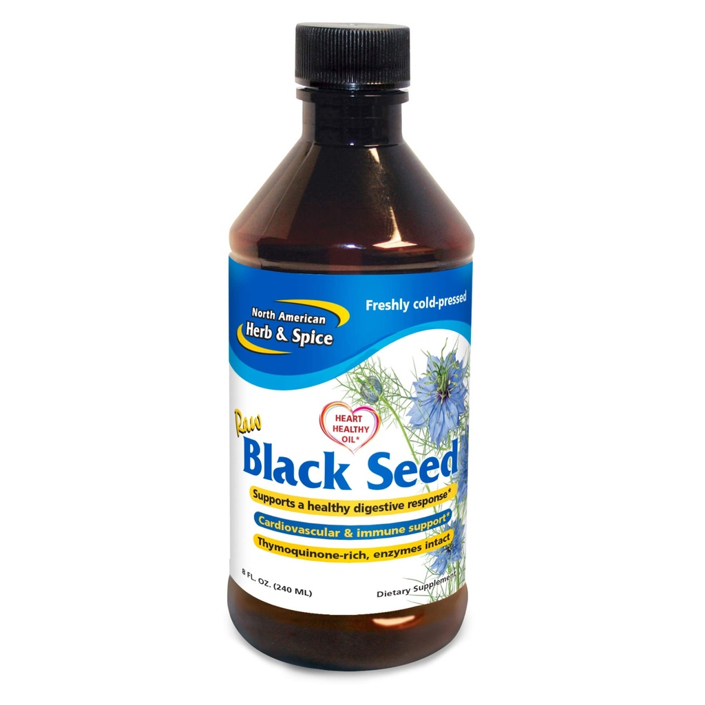 North American Herb & Spice Black Seed Oil - 8 fl. oz. - Cardiovascular, Digestive & Imune Support - Contém óleo de orégano selvagem, Mediterrâneo P73 - Não-GMO - 48 Total Servings