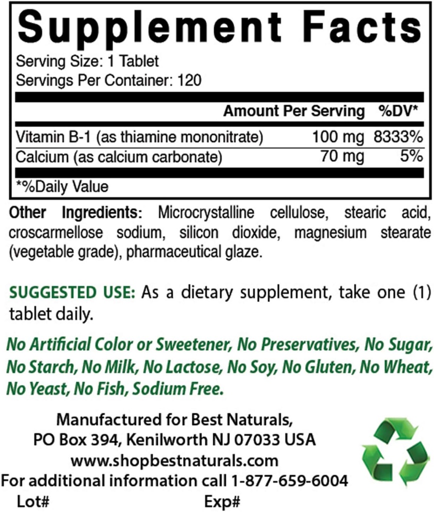 Melhores naturais Vitamina B1 como mononitrato de tiamina 100 mg e vitamina B-6 25 Mg