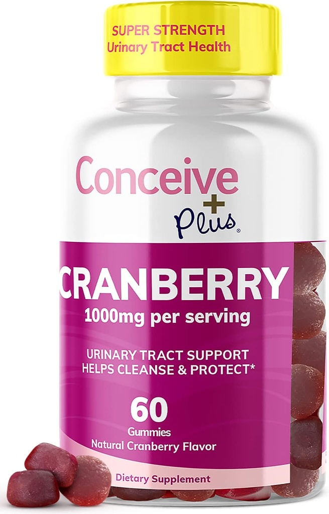 Cranberry Pastilhas CONCEIVE PLUS - 1000mg de força Cranberry Gummy Vitaminas, Saúde Urinária, 60 Gummy Count, 30 Day Supply
